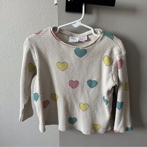 Zara heart pattern long sleeve rib knit tee in off white